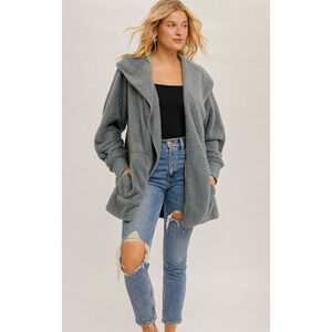 Hem & Thread Women's Cozy One Size Fleece Open Front Cardigan Hooded Jacket OS